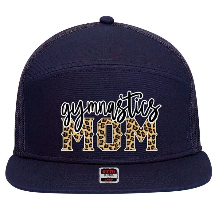 Gymnastics Mom Leopard Print Proud Gymnast Mother Funny Gift 7 Panel Mesh Trucker Snapback Hat