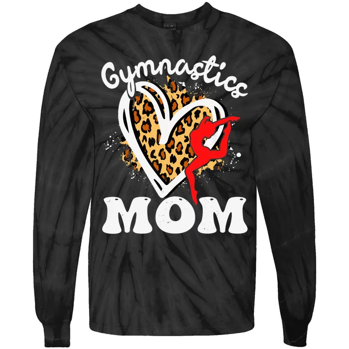 Gymnastics Mom Leopard Heart Gymnast Wo Mother's Day Tie-Dye Long Sleeve Shirt