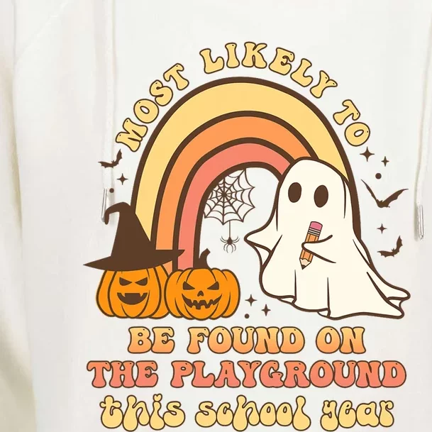 Groovy Most Likely To Be Found On The Playground Halloween Womens Funnel Neck Pullover Hood