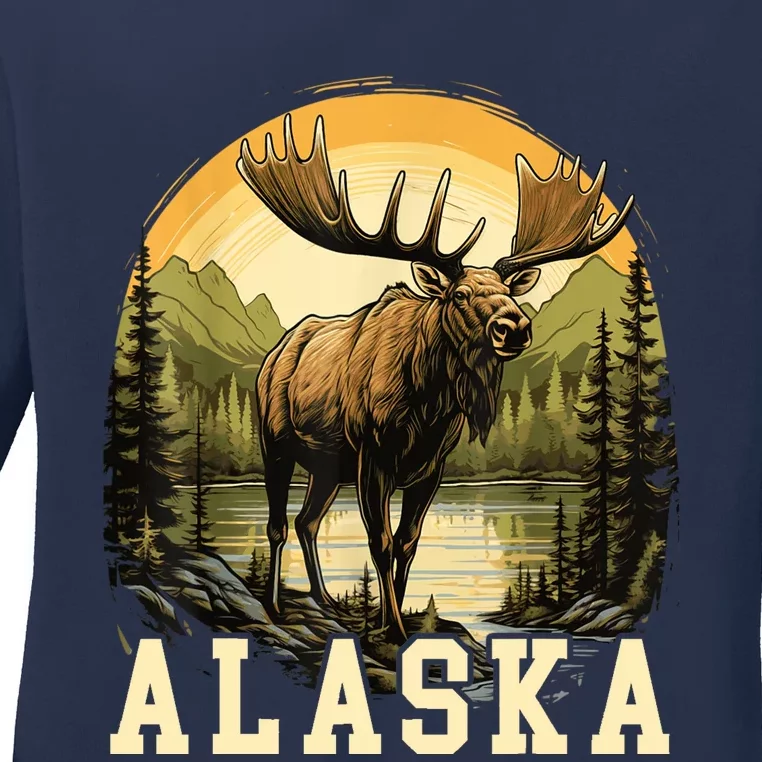 Glacier Mountain Landscape Alaskan Wildlife Alaska Moose Ladies Long Sleeve Shirt