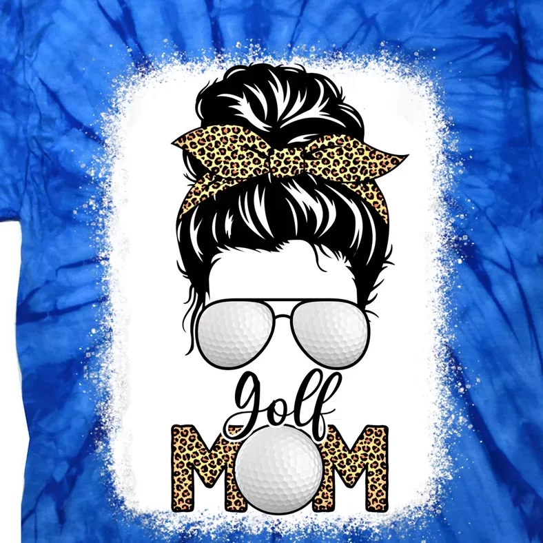 Golf Mom Life Messy Bun Hair Leopard Golf Gift Tie-Dye T-Shirt