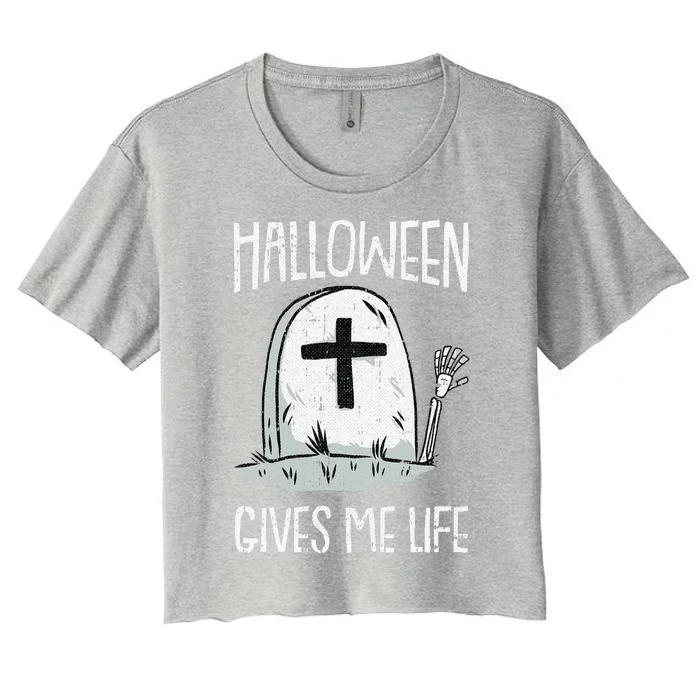 Gives Me Life Lazy Halloween Costume Funny Skeleton Hand Gift Women's Crop Top Tee