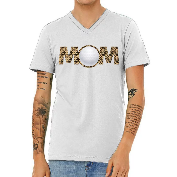 Golf Mom Leopard Mother's Day Funny Women Mommy V-Neck T-Shirt