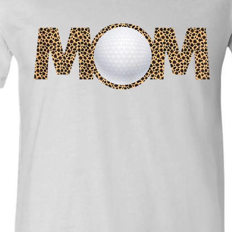 Golf Mom Leopard Mother's Day Funny Women Mommy V-Neck T-Shirt