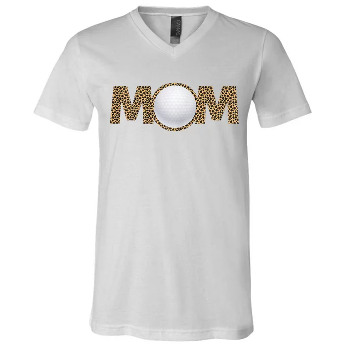 Golf Mom Leopard Mother's Day Funny Women Mommy V-Neck T-Shirt