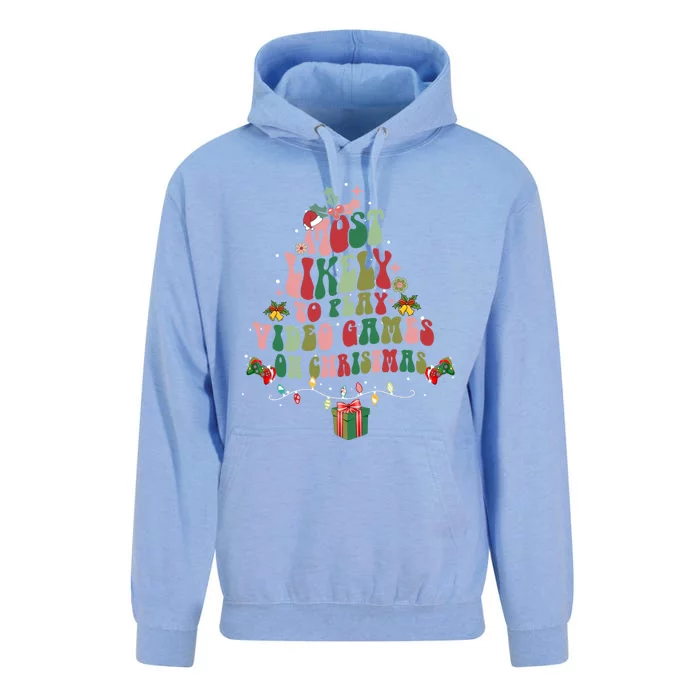 Groovy Most Likely To Play Video Games On Christmas Gift Unisex Surf Hoodie