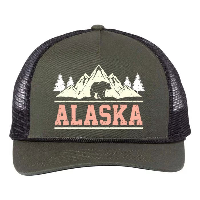 Glacier Mountain Landscape Alaskan Bear Wildlife Alaska Retro Rope Trucker Hat Cap