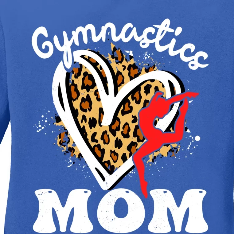 Gymnastics Mom Leopard Heart Gymnast Mother's Day Cute Gift Ladies Long Sleeve Shirt