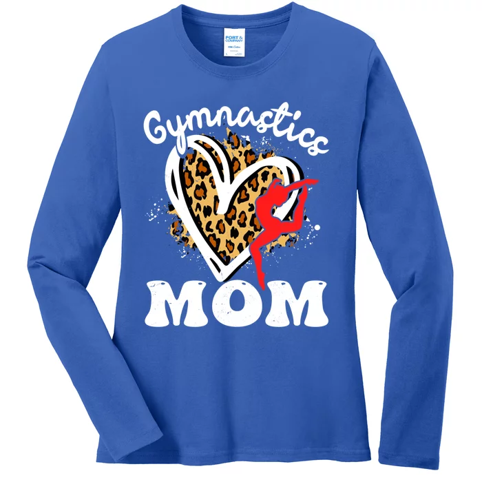 Gymnastics Mom Leopard Heart Gymnast Mother's Day Cute Gift Ladies Long Sleeve Shirt