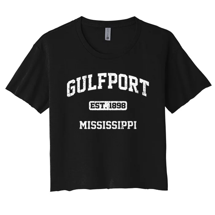 Gulfport Mississippi MS Vintage State Athletic Style Women's Crop Top Tee