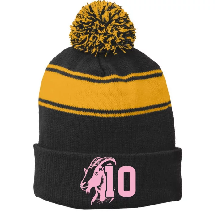 Goat Miami Mvp 10 Greatest Of All Time Stripe Pom Pom Beanie