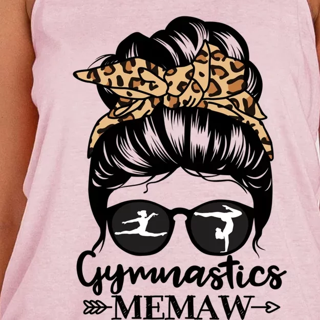 Gymnastics Memaw Messy Bun Hair Funny Gymnast Memaw Gift Women's Knotted Racerback Tank