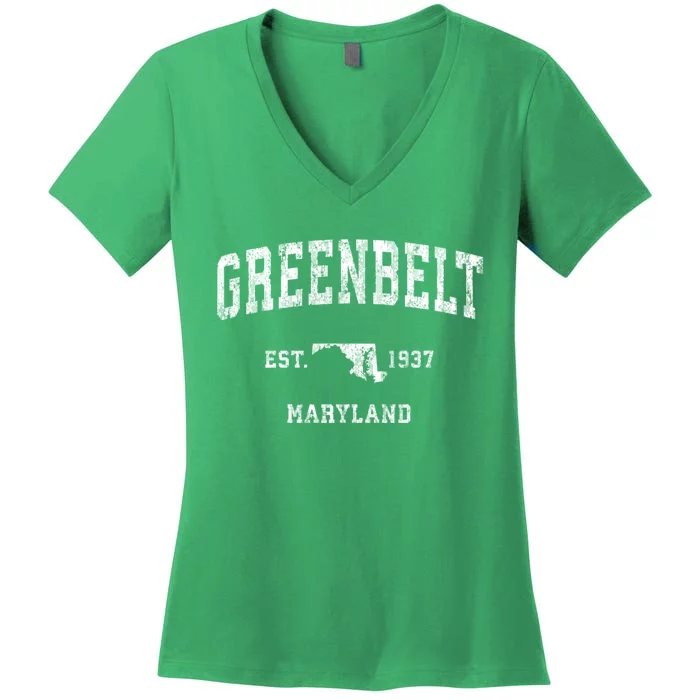 Greenbelt Maryland Md Vintage Athletic Sports Women's V-Neck T-Shirt