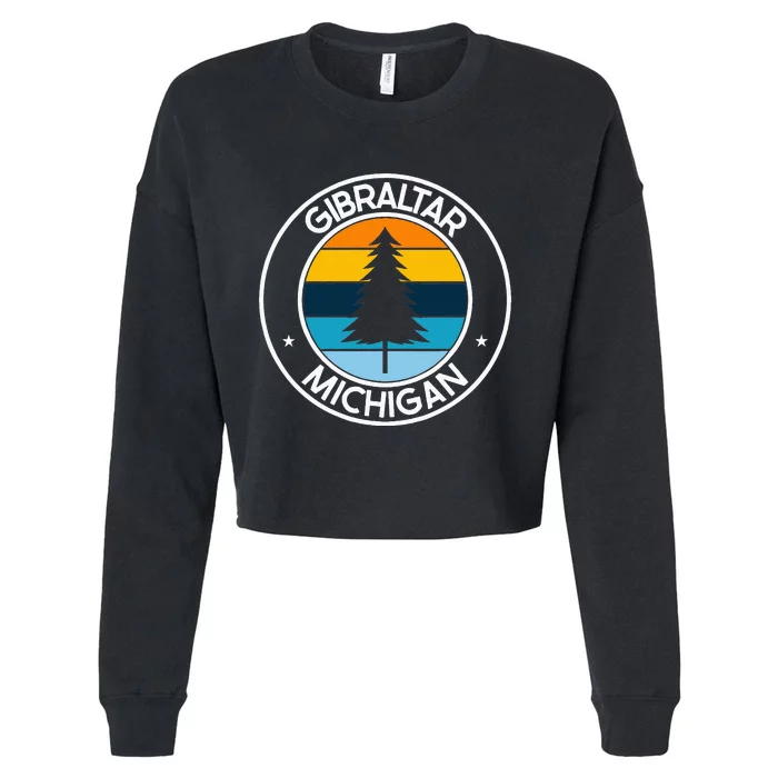 Gibraltar Michigan Mi Usa City Pride Retro Sunset Cropped Pullover Crew