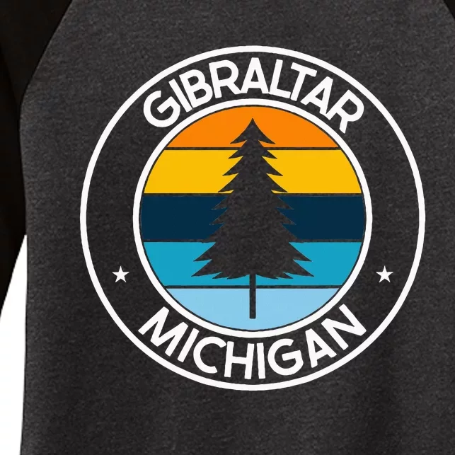 Gibraltar Michigan Mi Usa City Pride Retro Sunset Women's Tri-Blend 3/4-Sleeve Raglan Shirt