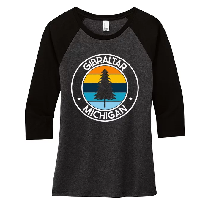 Gibraltar Michigan Mi Usa City Pride Retro Sunset Women's Tri-Blend 3/4-Sleeve Raglan Shirt