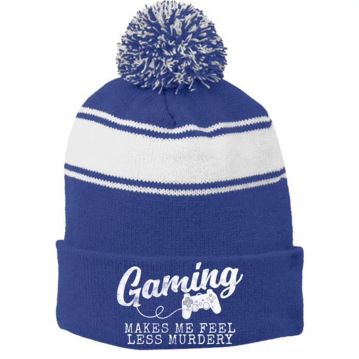 Gaming Makes Me Feel Less Murdery Funny Stripe Pom Pom Beanie