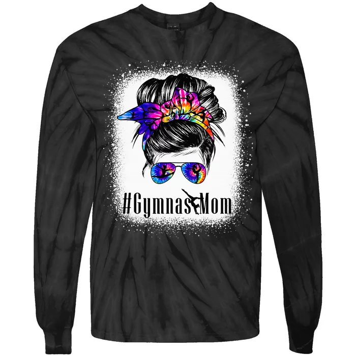 Gymnastics Mom Messy Bun Bleached Gymnast Tie-Dye Long Sleeve Shirt