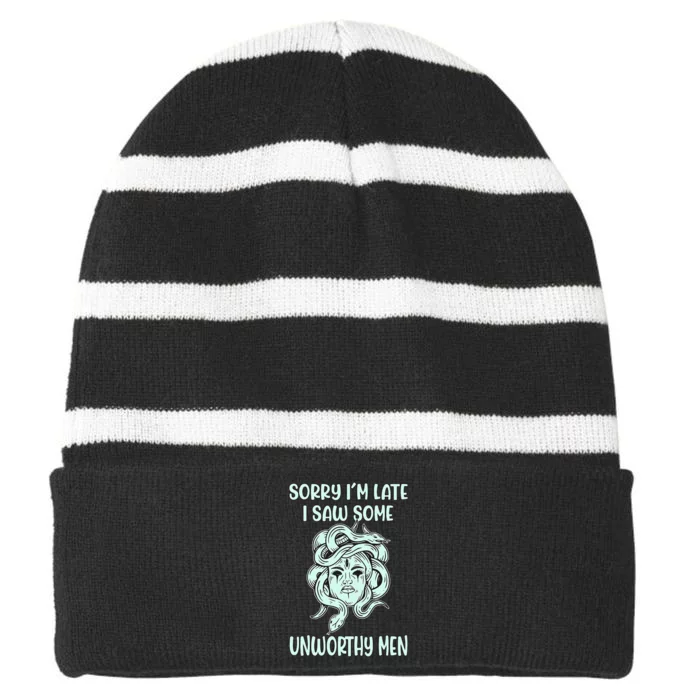 Greek Mythology Medusa Women Striped Beanie with Solid Band