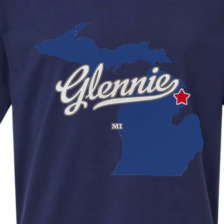 Glennie Michigan MI Map Sueded Cloud Jersey T-Shirt