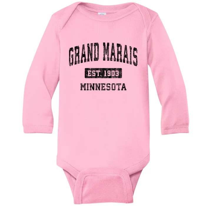 Grand Marais Minnesota Mn Vintage Sports Baby Long Sleeve Bodysuit