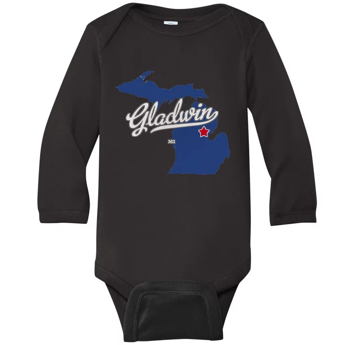 Gladwin Michigan MI Map Baby Long Sleeve Bodysuit