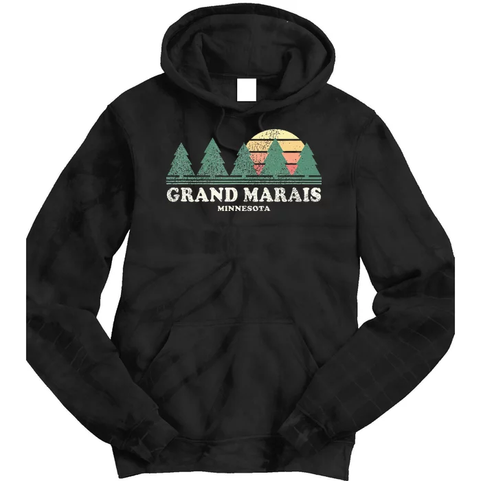 Grand Marais Mn Vintage Throwback Retro 70s Design Tie Dye Hoodie