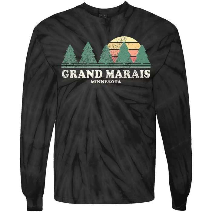 Grand Marais Mn Vintage Throwback Retro 70s Design Tie-Dye Long Sleeve Shirt