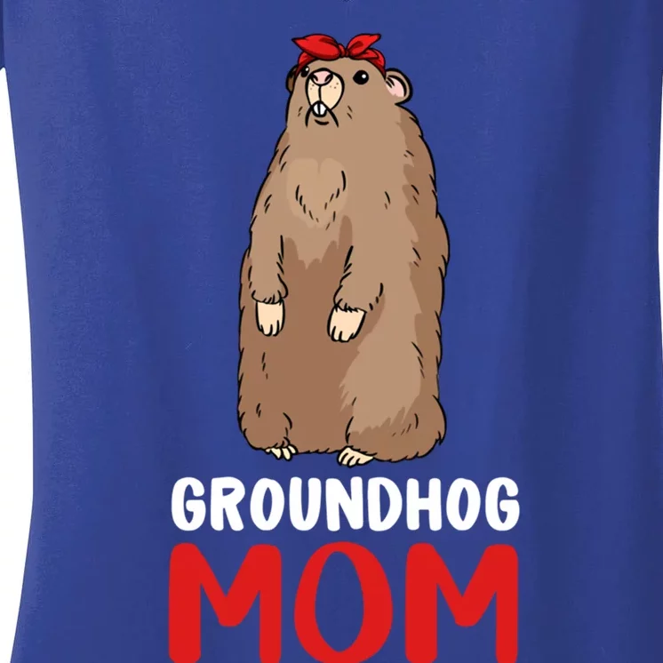 Groundhog Mom Mama Cute Woodchuck Funny Groundhog Day Gift Women's V-Neck T-Shirt