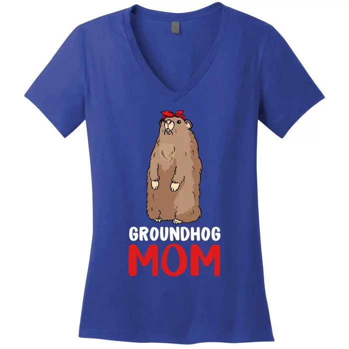 Groundhog Mom Mama Cute Woodchuck Funny Groundhog Day Gift Women's V-Neck T-Shirt