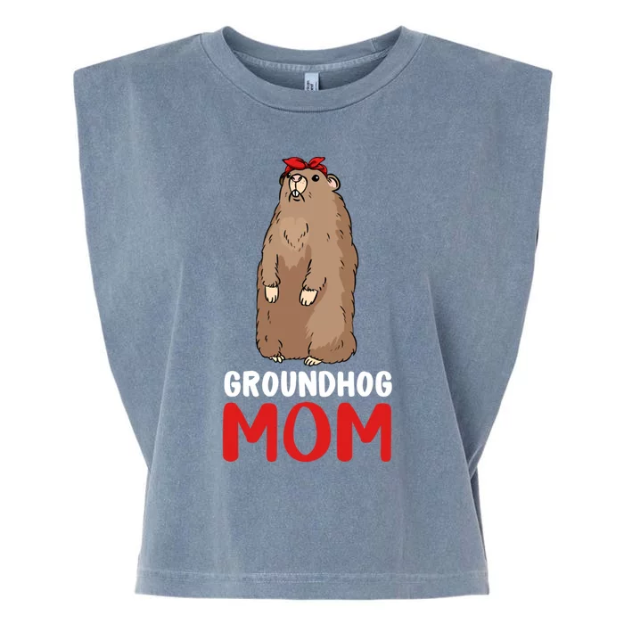 Groundhog Mom Mama Cute Woodchuck Funny Groundhog Day Gift Garment-Dyed Women's Muscle Tee