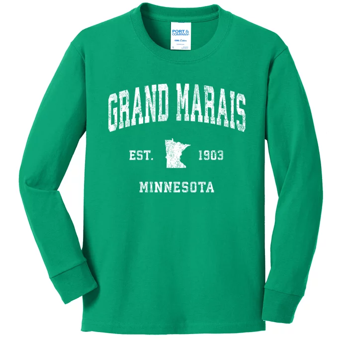 Grand Marais Minnesota Mn Vintage Athletic Kids Long Sleeve Shirt