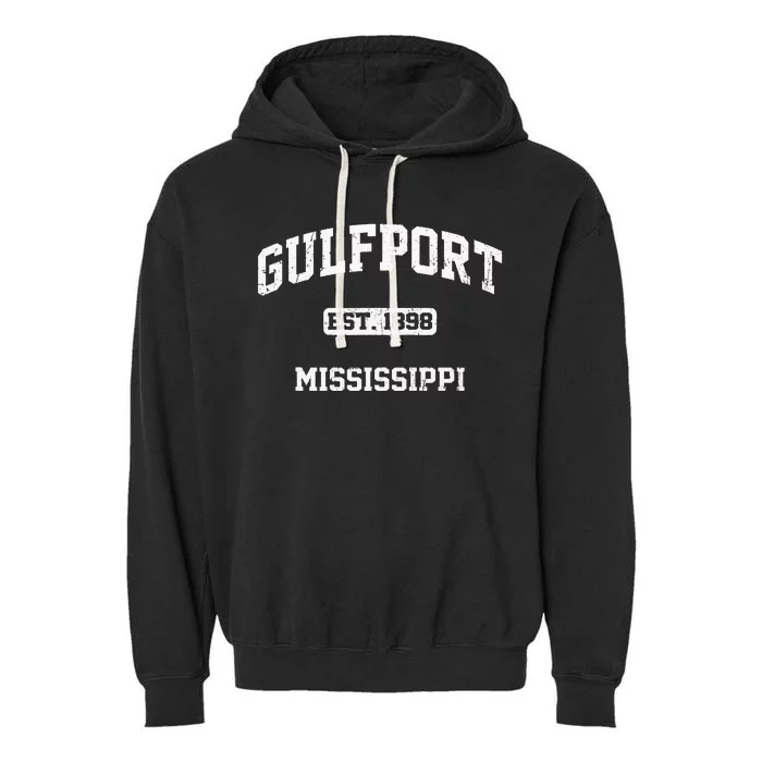 Gulfport Mississippi MS Vintage State Athletic Style Garment-Dyed Fleece Hoodie