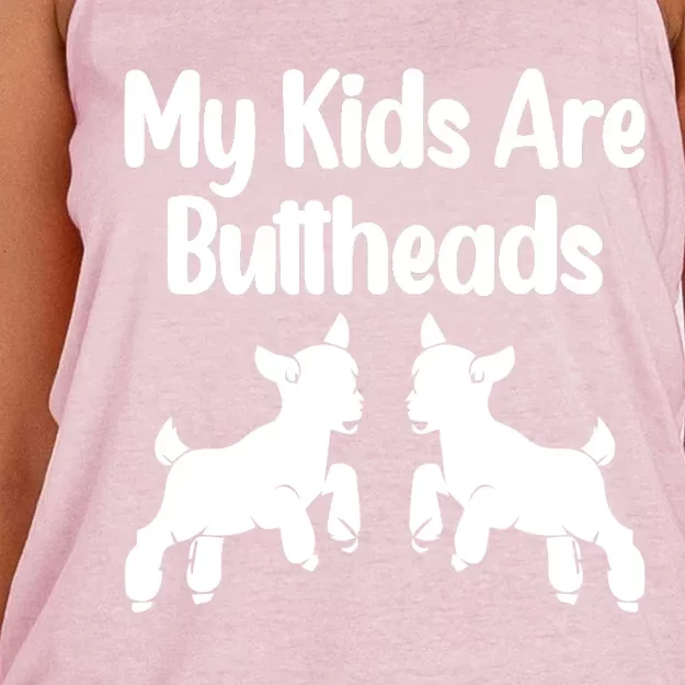 Goat Mom My Children Are Buttheads Funny Goat Lover & Farmer Women's Knotted Racerback Tank