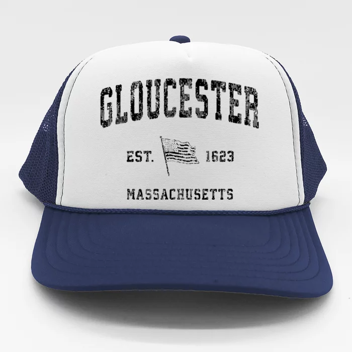 Gloucester Massachusetts Ma Vintage Us Flag Trucker Hat