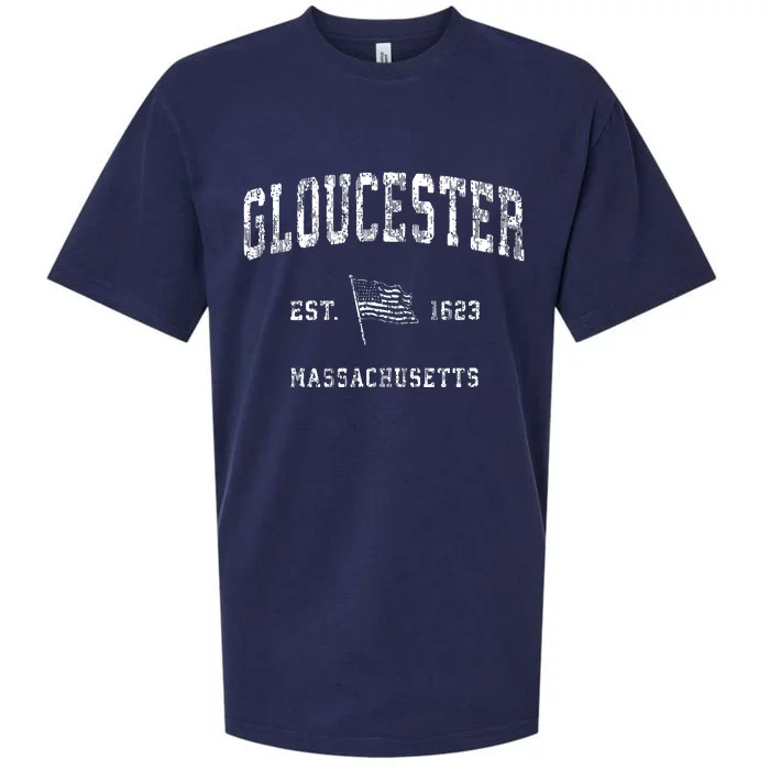 Gloucester Massachusetts Ma Vintage Us Flag Sueded Cloud Jersey T-Shirt