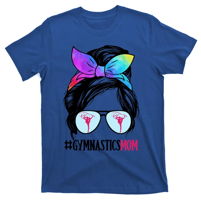 Gymnastics Mom Messy Bun Hair Glasses Gymnast Gift T-Shirt