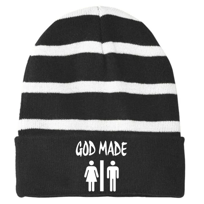 God Made Men Women Funny Christian Striped Beanie with Solid Band