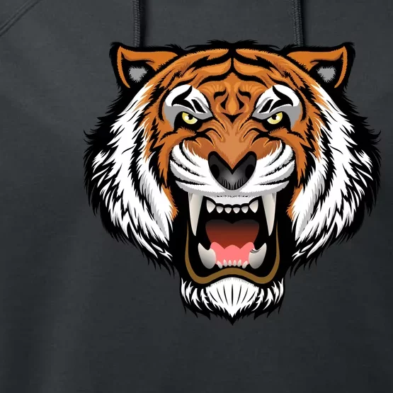 Growling Mouth Open Bengal Tiger Performance Fleece Hoodie