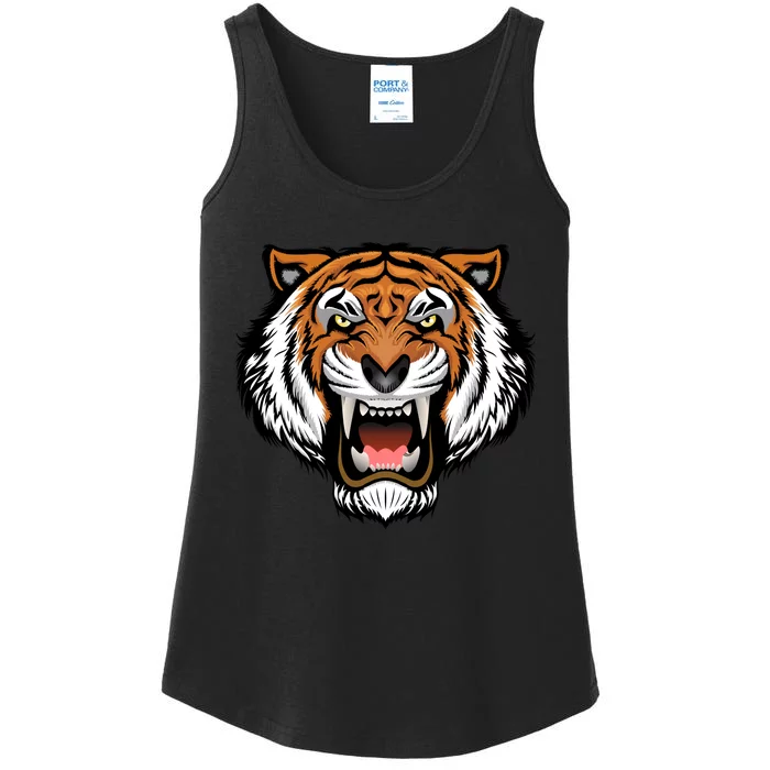 Growling Mouth Open Bengal Tiger Ladies Essential Tank