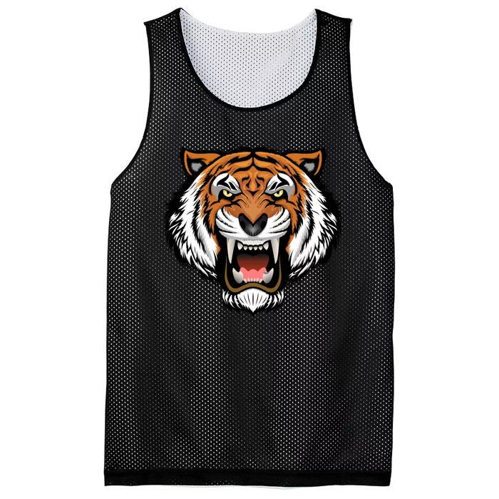 Growling Mouth Open Bengal Tiger Mesh Reversible Basketball Jersey Tank