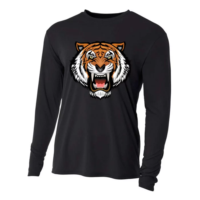 Growling Mouth Open Bengal Tiger Cooling Performance Long Sleeve Crew