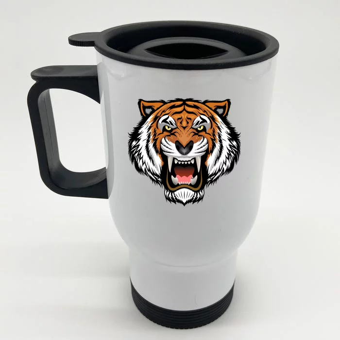 Growling Mouth Open Bengal Tiger Front & Back Stainless Steel Travel Mug