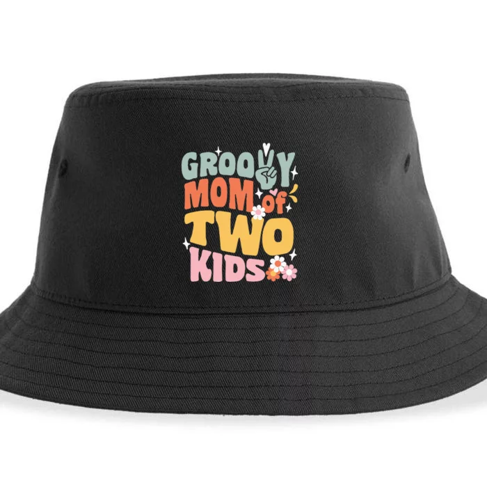 Groovy Mom of Two Retro Back To School Mother's Day Sustainable Bucket Hat