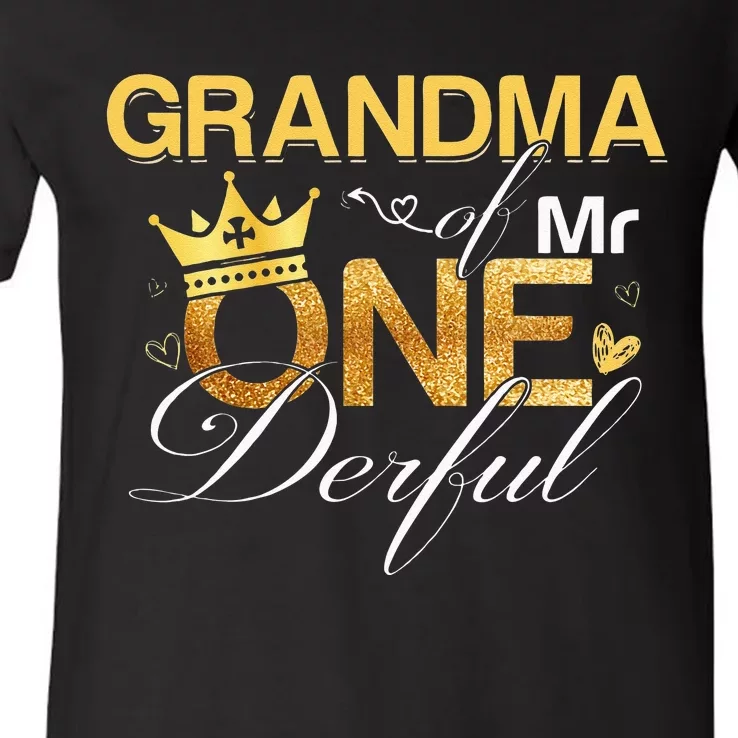 Grandma Mr Onederful 1st Birthday First One Derful Matching V-Neck T-Shirt