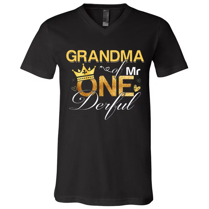 Grandma Mr Onederful 1st Birthday First One Derful Matching V-Neck T-Shirt