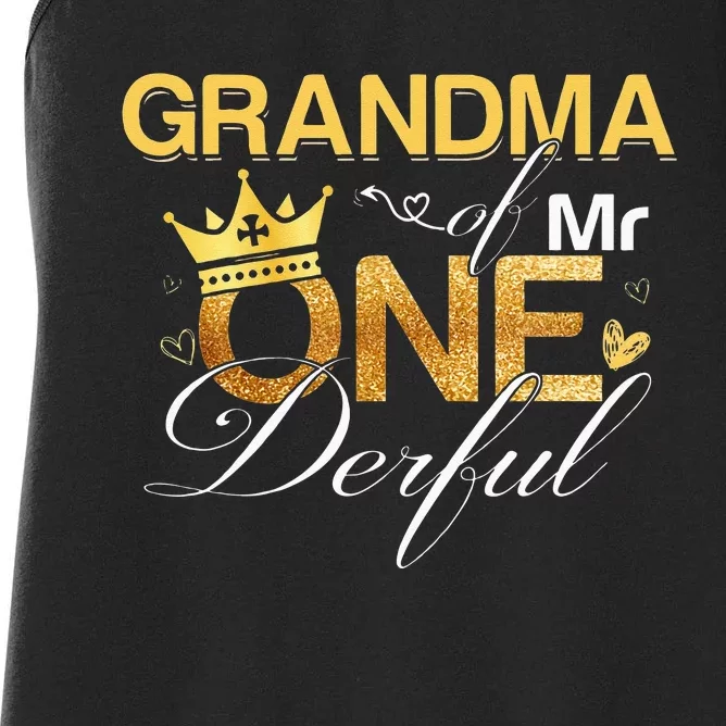 Grandma Mr Onederful 1st Birthday First One Derful Matching Women's Racerback Tank