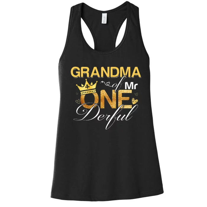 Grandma Mr Onederful 1st Birthday First One Derful Matching Women's Racerback Tank