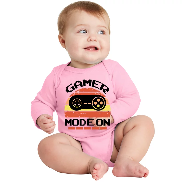 Gamer Mode On Level Up Gaming Culture Merch Video Games Cute Gift Baby Long Sleeve Bodysuit