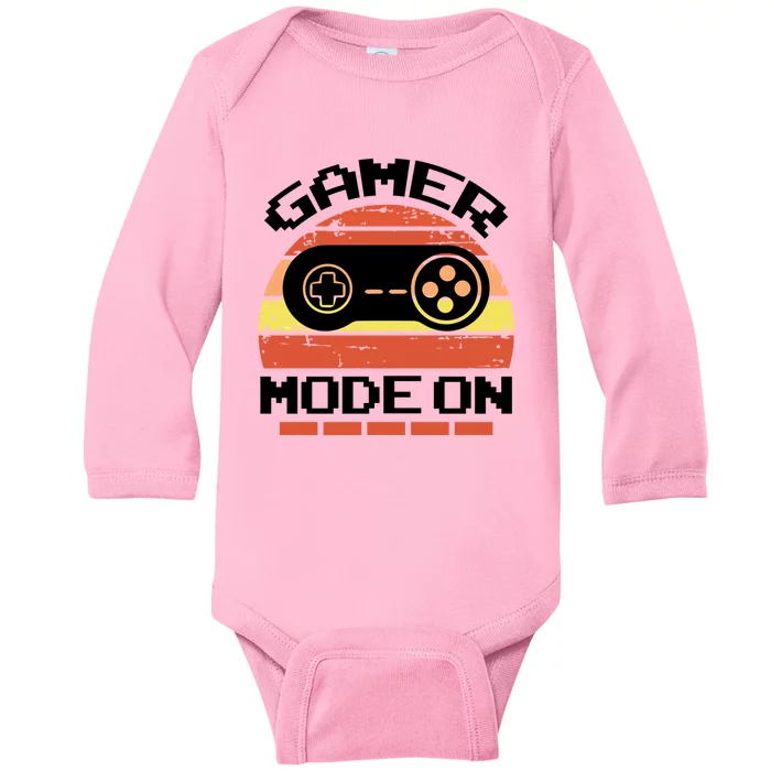 Gamer Mode On Level Up Gaming Culture Merch Video Games Cute Gift Baby Long Sleeve Bodysuit